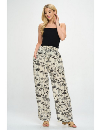 Unisex Mushroom Print Drawstring Cargo Pants