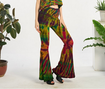 Women's Tie Dye Ribbed Bell Bottom Pants