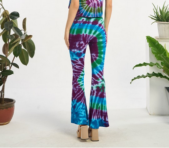 Women's Tie Dye Ribbed Bell Bottom Pants