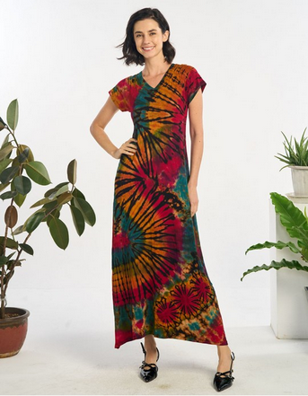 Women's Spandex Tie-Dye Braided Back Maxi Dress