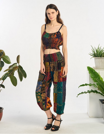 Women's Rayon Patchwork Puffy Cropped Tank Top