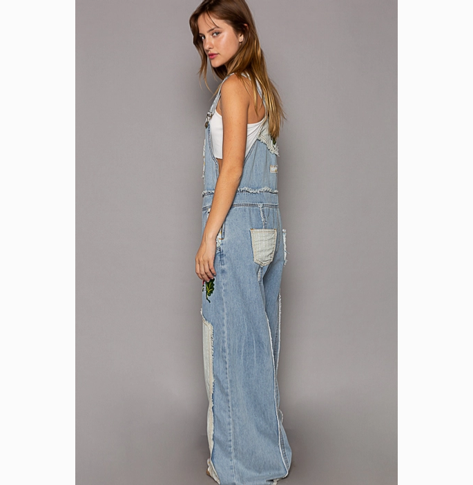 Women's Floral Patchwork Embroidery Overalls