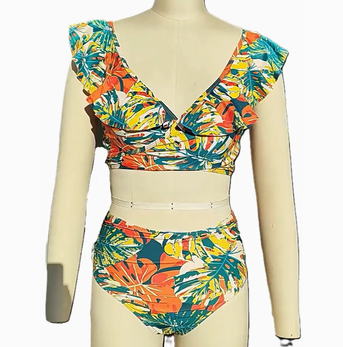 Women's Sexy Bohemian Print Ruffled Bikini Swimsuit