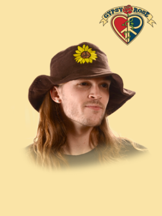 Peace Sunflower Embroidered Corduroy Floppy Hat