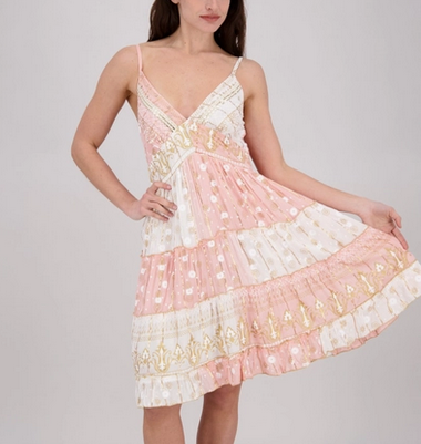 Women's Rayon Patchwork Floral Detail Mid-Length Strap Dress