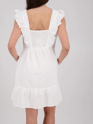Women's Cotton All-White Frilly Sleeve Floral Short Dress