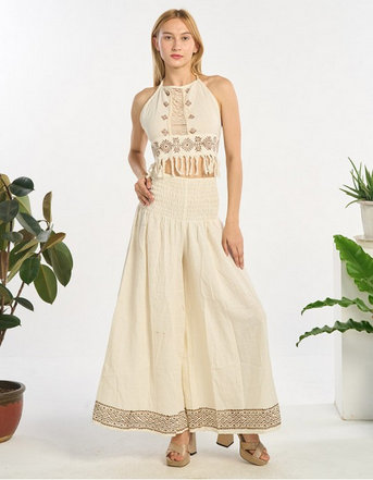 Women's Raw Cotton Printed Halter Top w/ Tassles