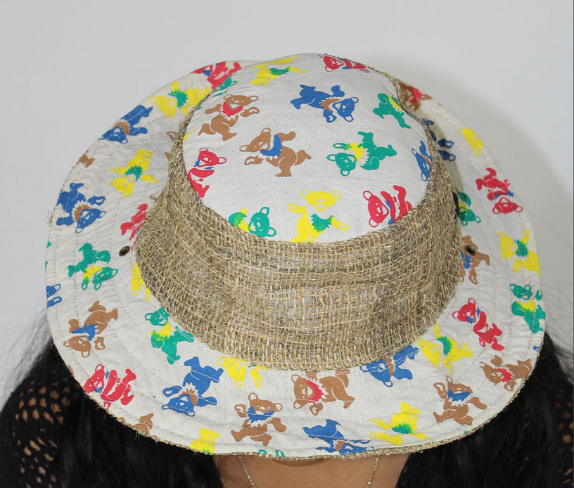 Cotton Grateful Dead Dancing Bear Print Wide-Brim Hat