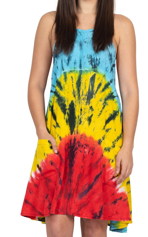 Women's Rayon Tie-Dye Backless Trapeze Dress
