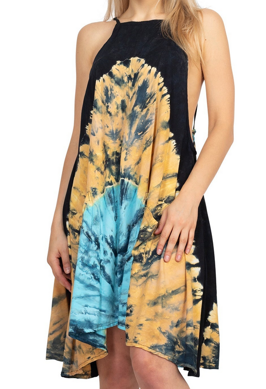 Women's Rayon Tie-Dye Backless Trapeze Dress