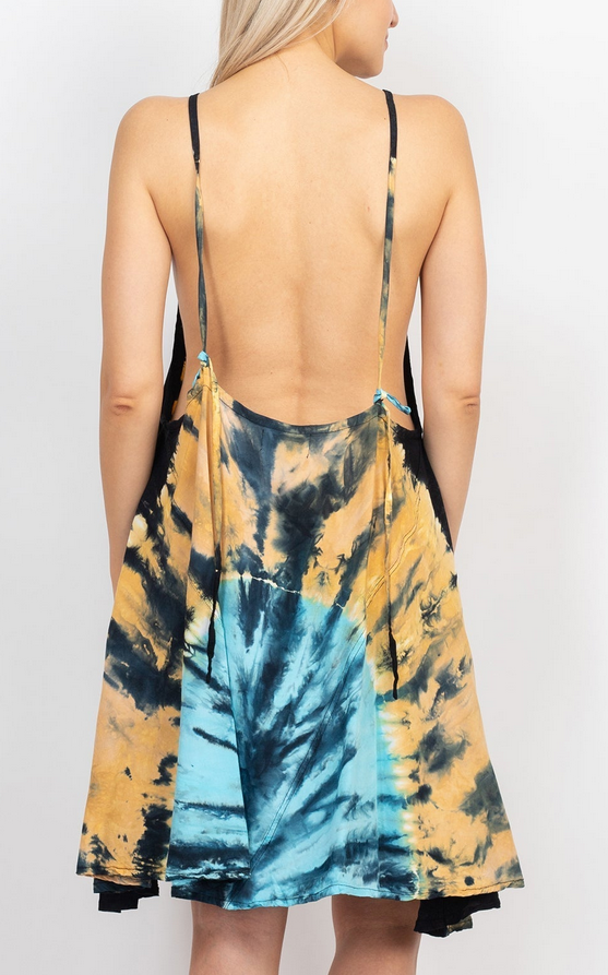 Women's Rayon Tie-Dye Backless Trapeze Dress