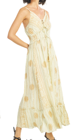 Women's Rayon Gold Shiny Long Strap Dress