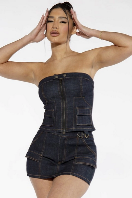 Women's Dark Wash Denim Jean Corset Top