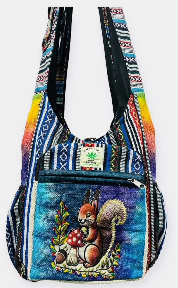 Hemp Mushroom & Squirrel Side Pocket Bag
