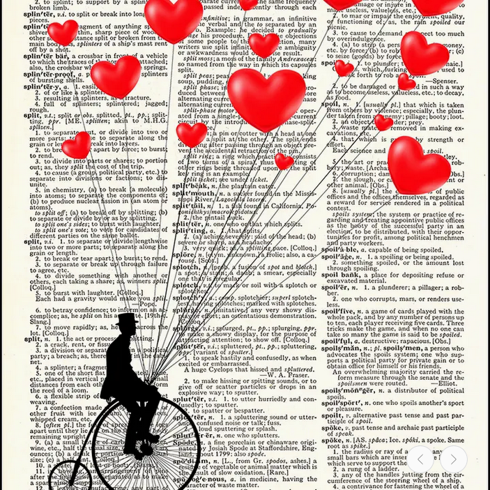 Hearts and Penny Farthing Dictionary Print