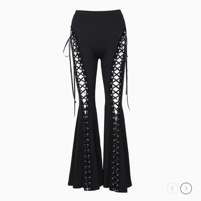 Women Fashion Sexy Gothic Hollow-Out Lace-Up Flared Pants