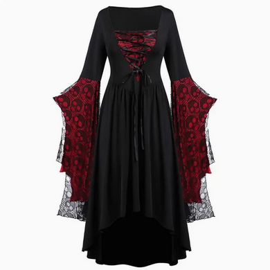 Women's Deep V Lace Detail Long Sleeve Witchy Maxi Dress