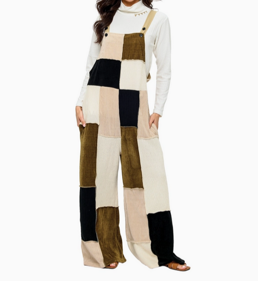Unisex Cozy Colorblock Knit Patchwork Overalls
