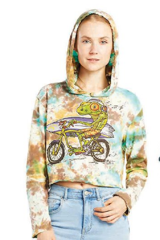 Women's Cotton Tie-Dye Biking Lizard Crop Hoodie