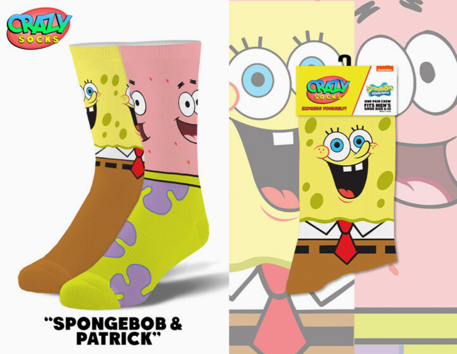 Men's Spongebob & Patrick Crew Socks