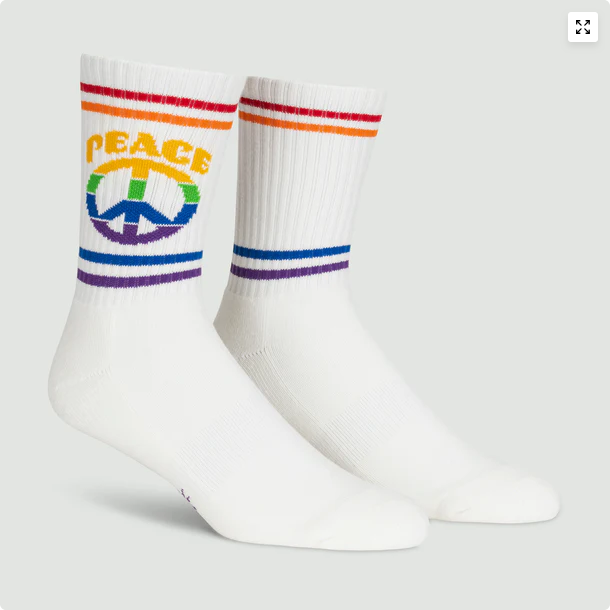 Men's Give Peace A Chance Rainbow Athletic Ribbed Crew Socks
