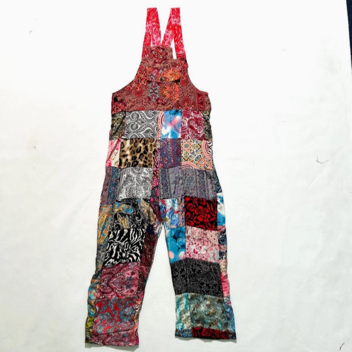 Unisex Multicolor Mixed Print Patchwork Overalls