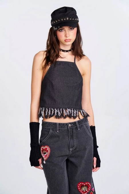 Women's Distressed Denim Halter Top