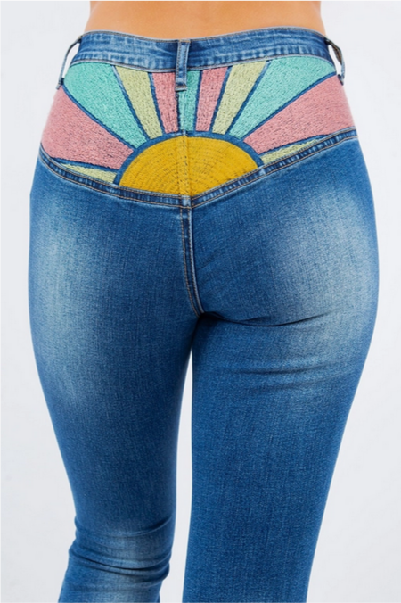 Women's Sunrise Embroidery Bellbottom Jeans