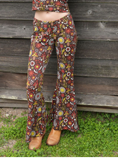 Women's Cotton Spandex Groovy All Over Mushroom Print Bell Bottom Booty Pants