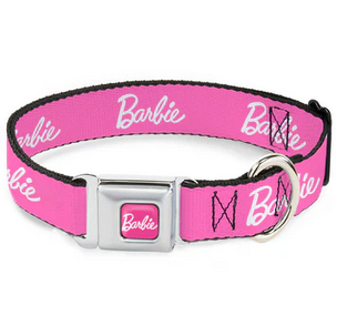 BARBIE Script Signature Full Color Pink/White Seatbelt Buckle Collar