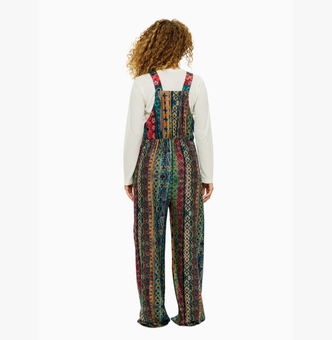 Unisex Stripped Geo Patchwork Overalls