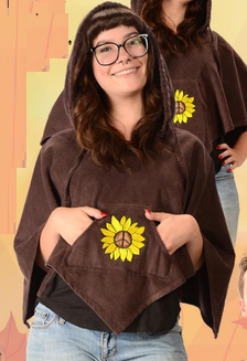 Women's Corduroy Embroidered Sunflower Capelet Top