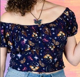Women's Rayon Moon Moth Print Corset Blouse Top
