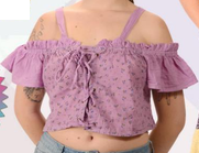 Women's Cotton Voile Printed Off-Shoulder Corset-Style Strap Halter Top