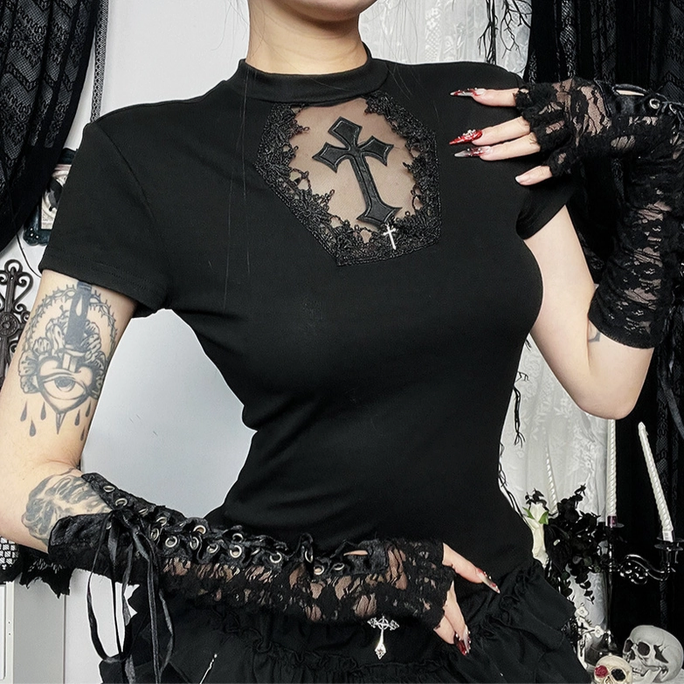 Women's Hollow Mesh Cross Top