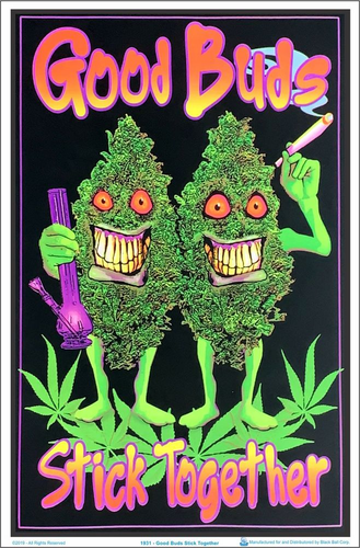 Good Buds Stick Together Flocked Blacklight Poster