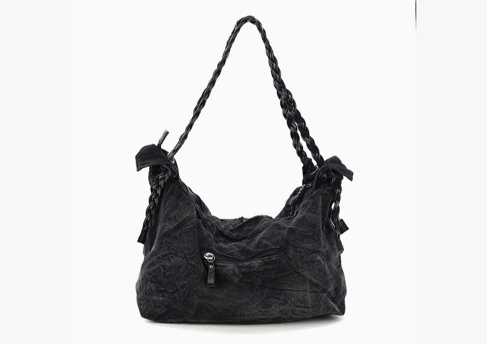 Vintage Washed Denim Hobo Bag