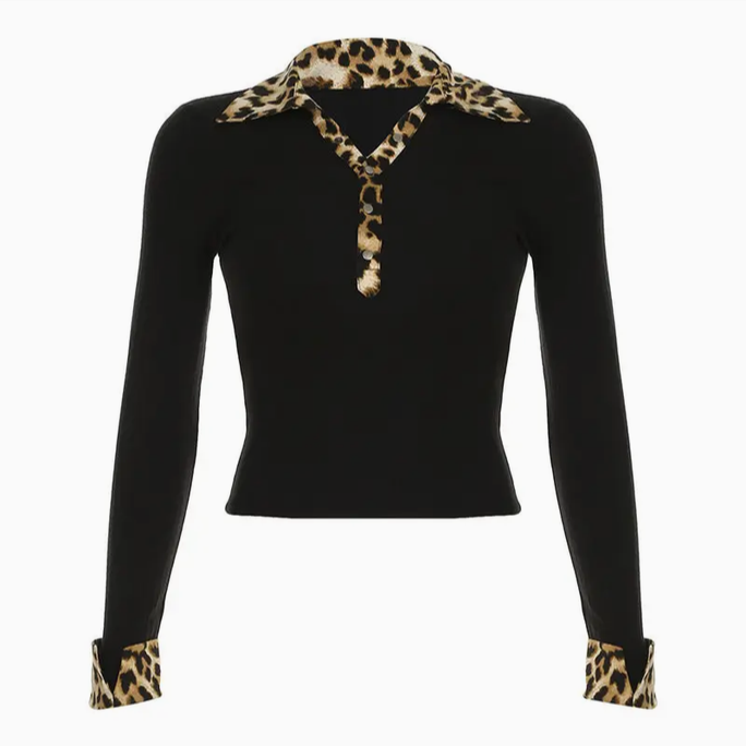 Women's Leopard Print Slim Fit Longsleeve Top