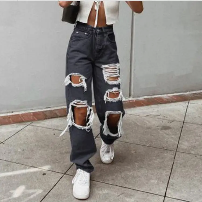 Women's Straight Leg Ripped Jeans