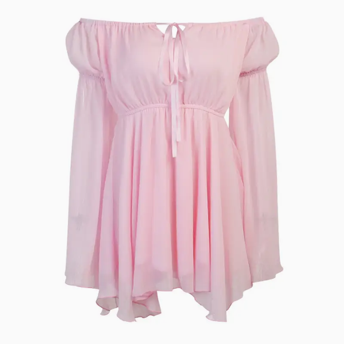 Women's Off Shoulder Chiffon Long Sleeve Dress