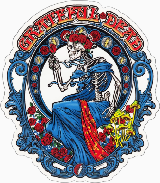 Grateful Dead Bertha and Roses Mucha Style Sticker