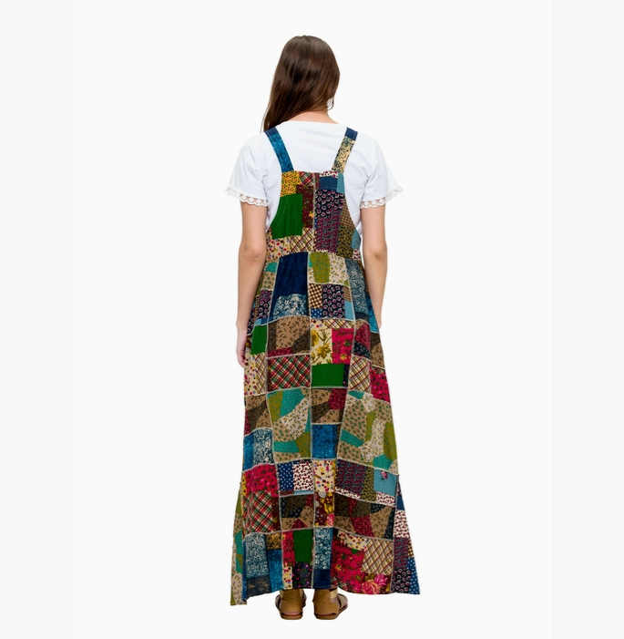 Women's Floral Patchwork Overall Maxi Dress