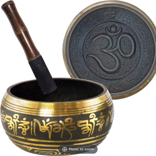 Embossed Singing Bowl Medium Om Black & Gold