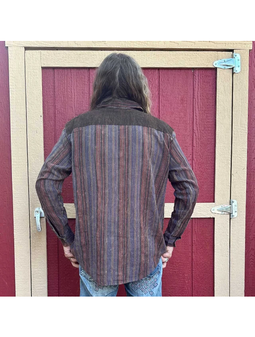 Men's Cotton Striped & Solid Men Cowboy Button Up Long Sleeve Shirt