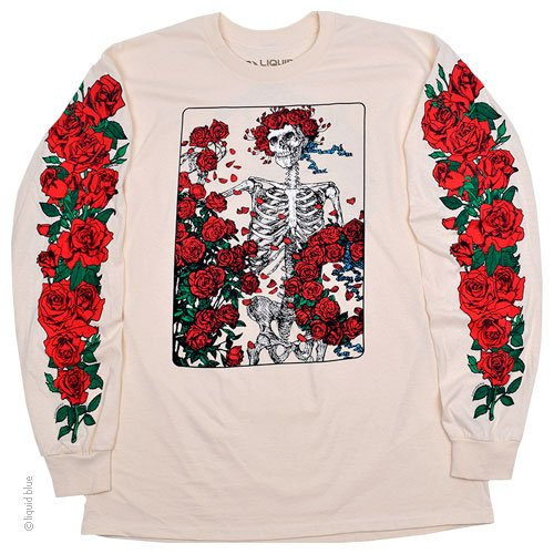 Men's Grateful Dead Bertha Wheel & Roses Woodcut Long-Sleeve T-Shirt