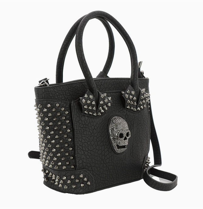 Metal Skull Vinyl Studded Spike Satchel Bag