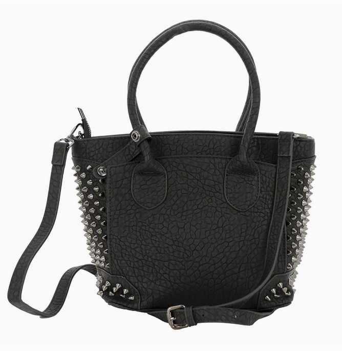 Metal Skull Vinyl Studded Spike Satchel Bag