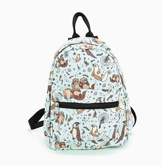 Sea Otters Polyester Mini Backpack