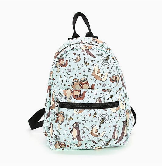 Sea Otters Polyester Mini Backpack