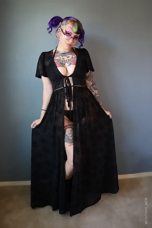 mesh kimono dress Women's Spiderweb Mesh Kimono Dress